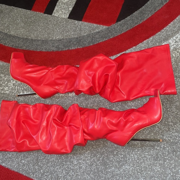 Brand New red knee-high open, toe boot - Picture 3 of 4